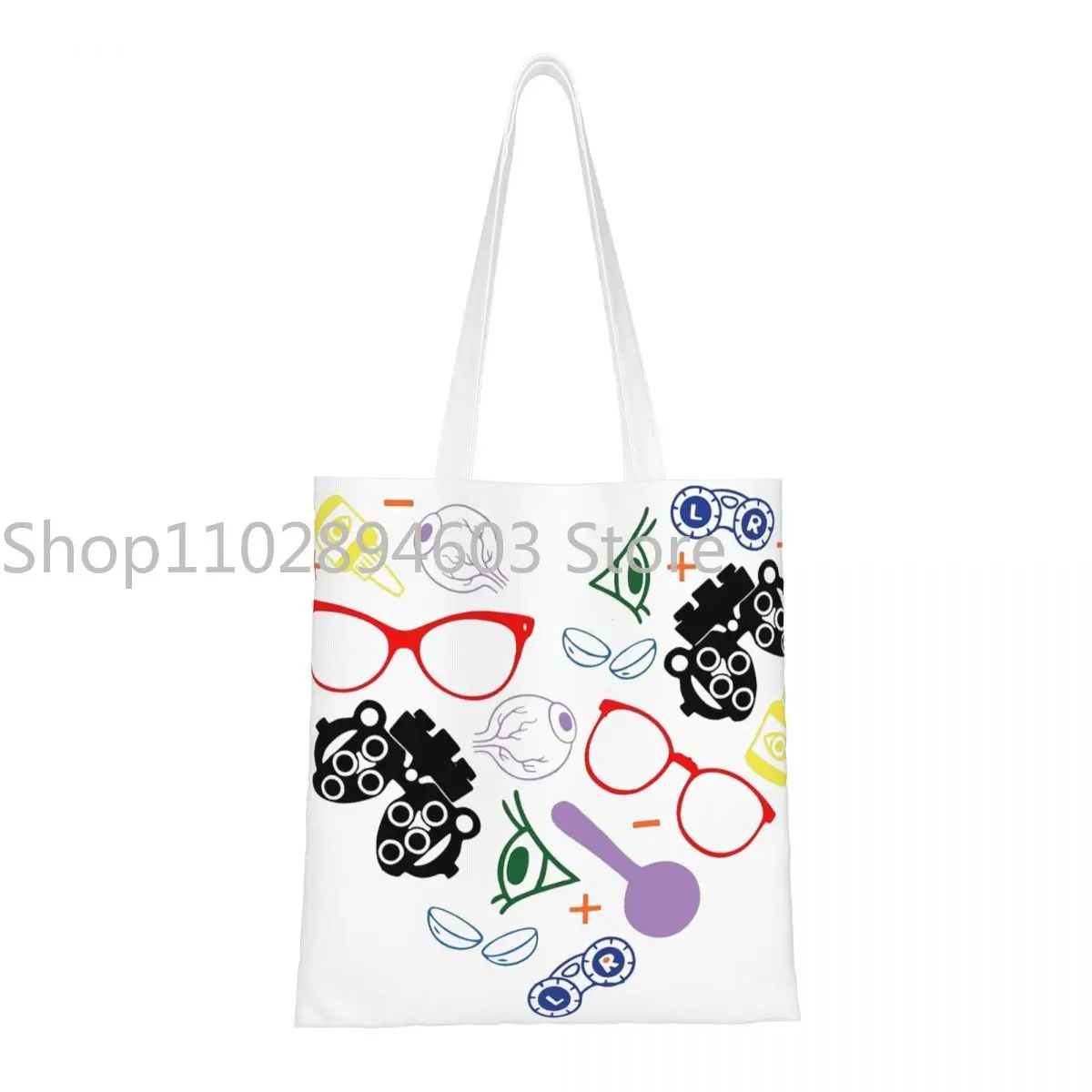 Optometrist-Heart Glasses Tote Bags Women Handbag Canvas Student Eye Exam Shoulder Bag Printed Grocery Bag