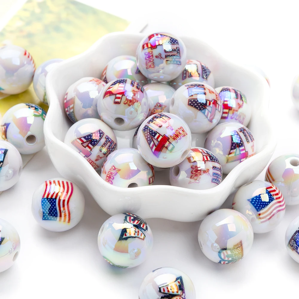 

30Pcs/set 16mm Printed Round Beads Made of Acrylic Material with Loose Space Bead For DIY Necklace Bracelet Pacifier Chian Clip