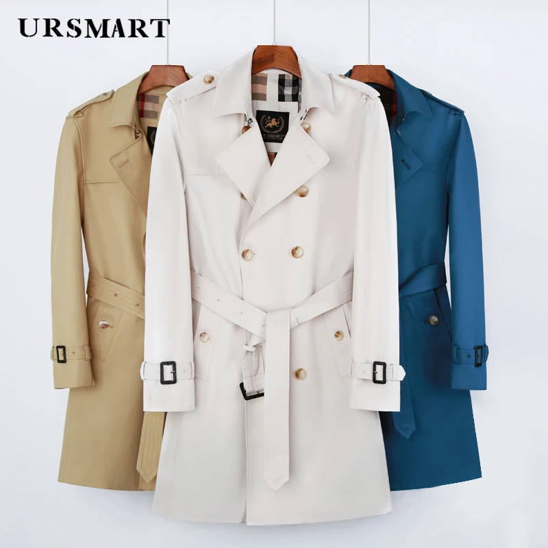 

Men's Long Off-White Double-Breasted Windbreaker - Rainproof and Breathable British Gentleman Trench Coat