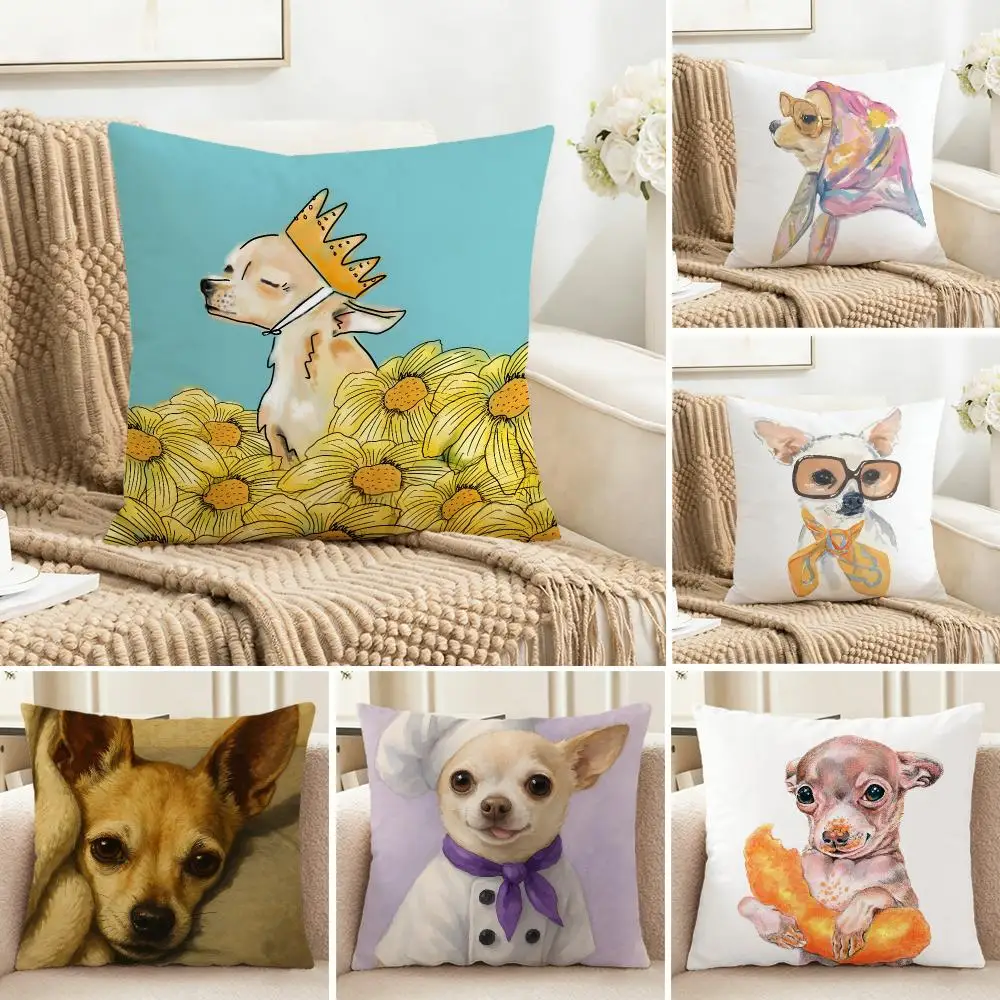 Tiny Sweet Lively Chihuahua Cushion Cover Cozy Pillowcase Holiday House Interior Sofa Bedroom Accessories