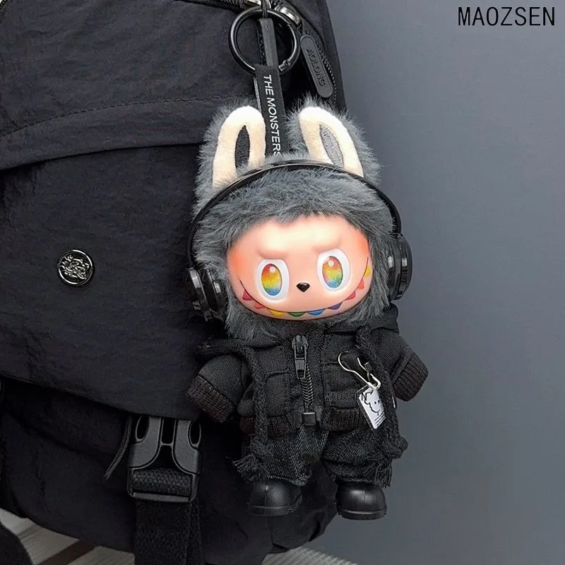 Labubu Clothes 블랙 성숙한 스포츠 스타일 후드 이어폰, 세트와 DIY 페어링 가능, 배낭 펜던트 의류 액세서리