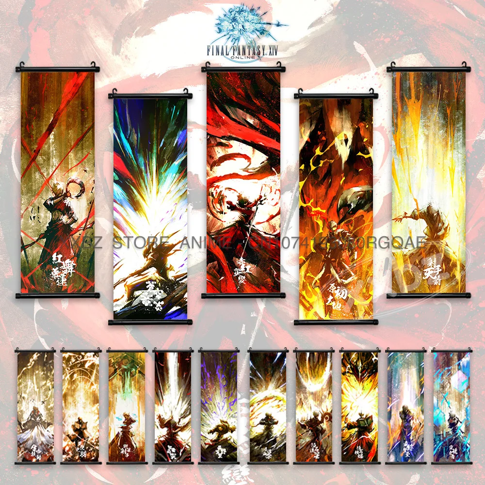 

Final Fantasy FF14 MMORPG Scroll Picture PlayStation Game Poster Hyur Wall Art Elezen Hanging Painting Lalafell Home Decor Mural