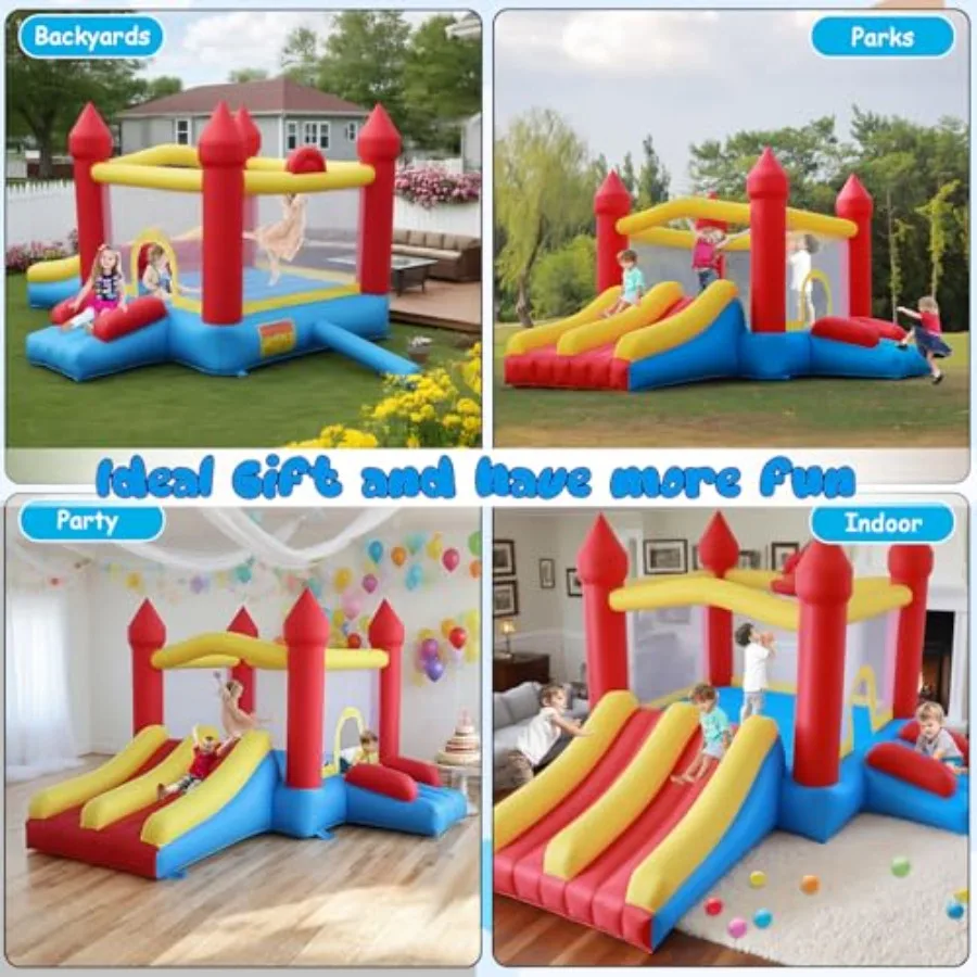 Bounce House with Double SlideLarge Jump House for Inflatable Bouncer with Air Blower Indoor Outdoor Bouncy Castle for Backyard