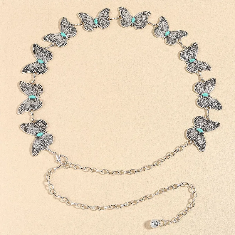 Vintage Turquoise Waist Chain Metal Minority Design Bohemian Waist Belt Jewelry Accessories Ethnic Style Beach Body Chain Girls