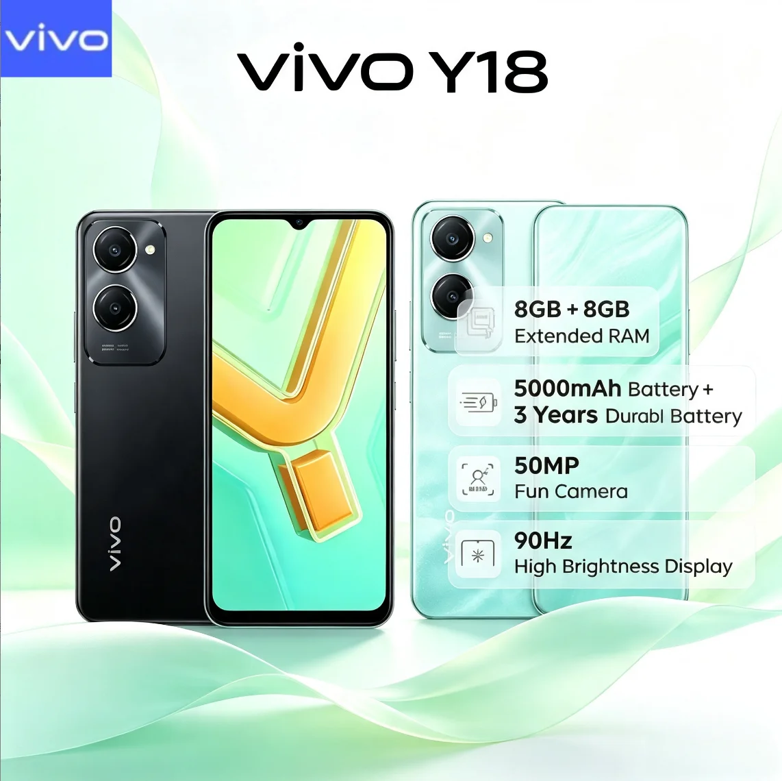 2026 New official VIVO Y18 8+256GB 90Hz 5000mAh High-Performance Smartphone - Unlocked for Global Use