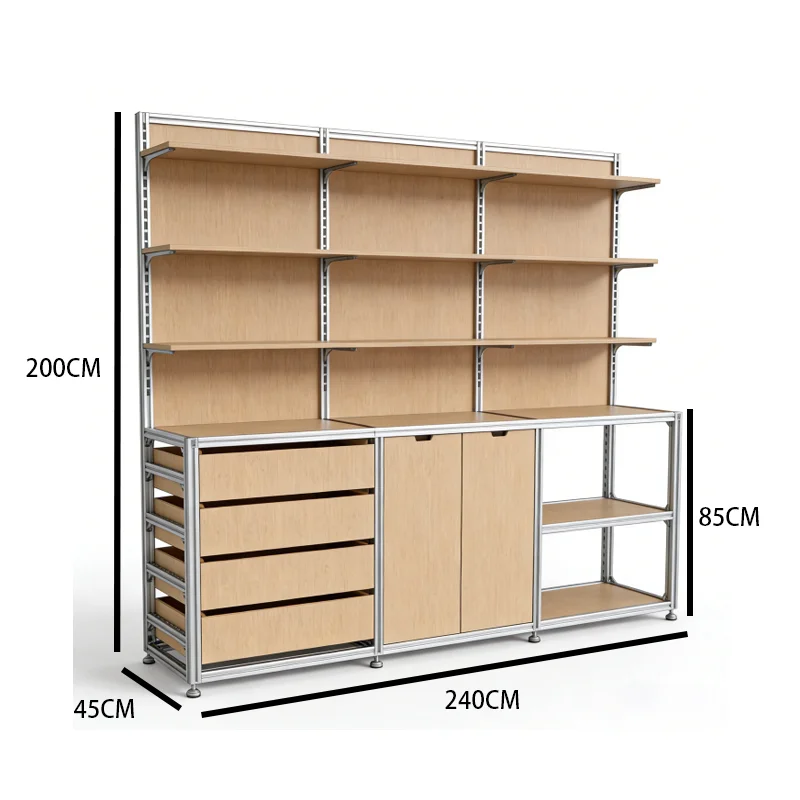 YJQ aluminum profile birch ocean panel display stand modern supermarket light luxury display case