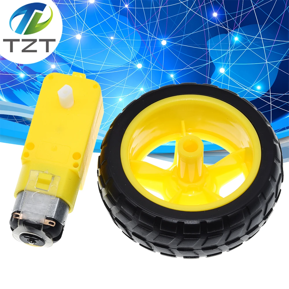 TZT Deceleration DC motor + supporting wheels , a / smart car chassis , motor / robot car wheels Gear Motor with Wheel