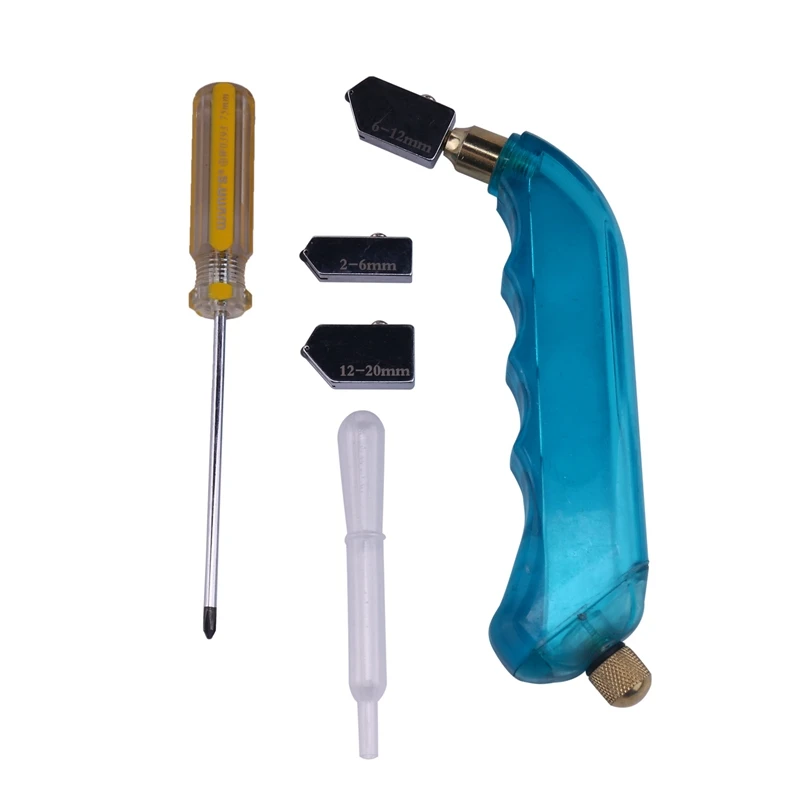 Professional Heavy Hand Grip Oil Feeding Glass Cutter With Extra Replacement Head And Oil Container-2Mm-6Mm-12Mm/12Mm-20Mm