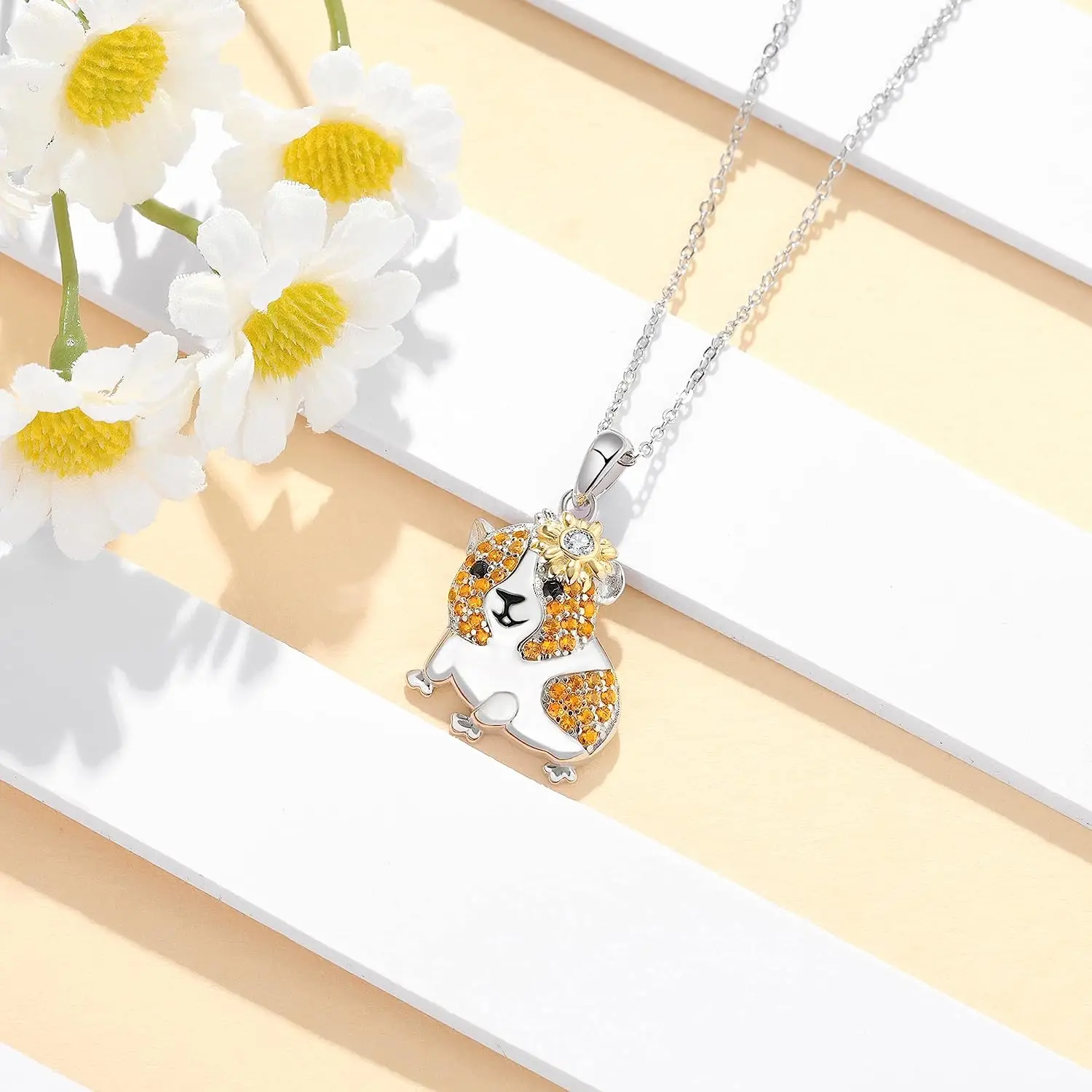 Exquisite Luxury Guinea Pig Colorful Cartoon Pendant Necklace Animal Cute Necklace Lady\'s Jewelry Party Anniversary Jewelry Gift