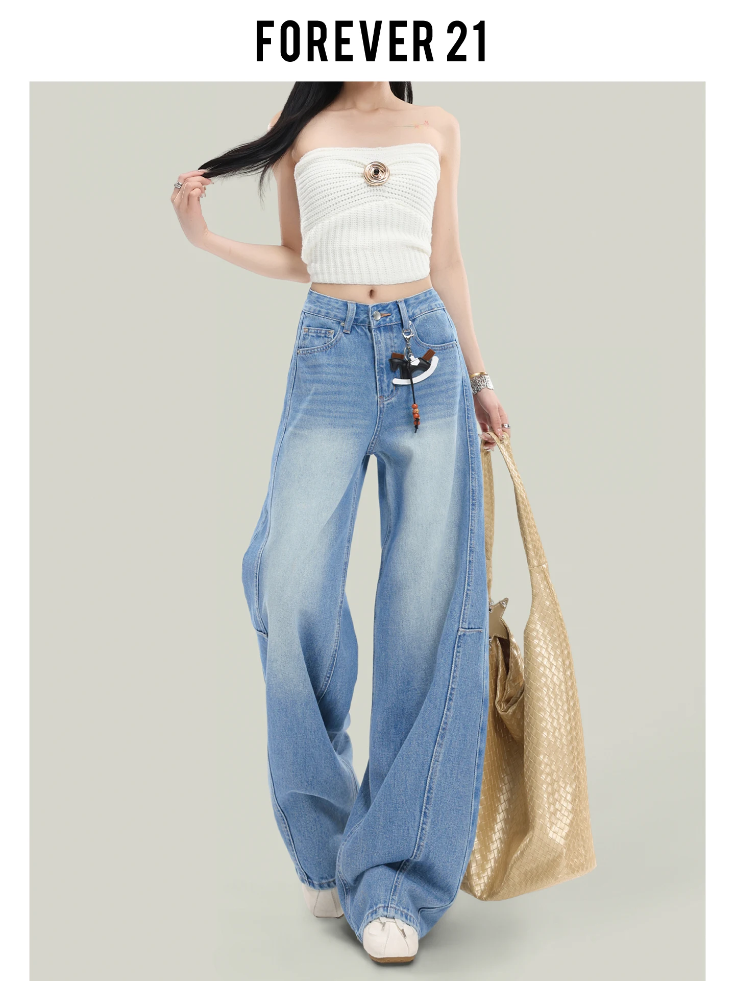 Jeans Azules de Cintura Alta y Pierna Ancha para Mujer, Corte Holgado y Estilizador, Modelo Knife, Denim Forever 21, Nuevo 2026, Estilo Urbano