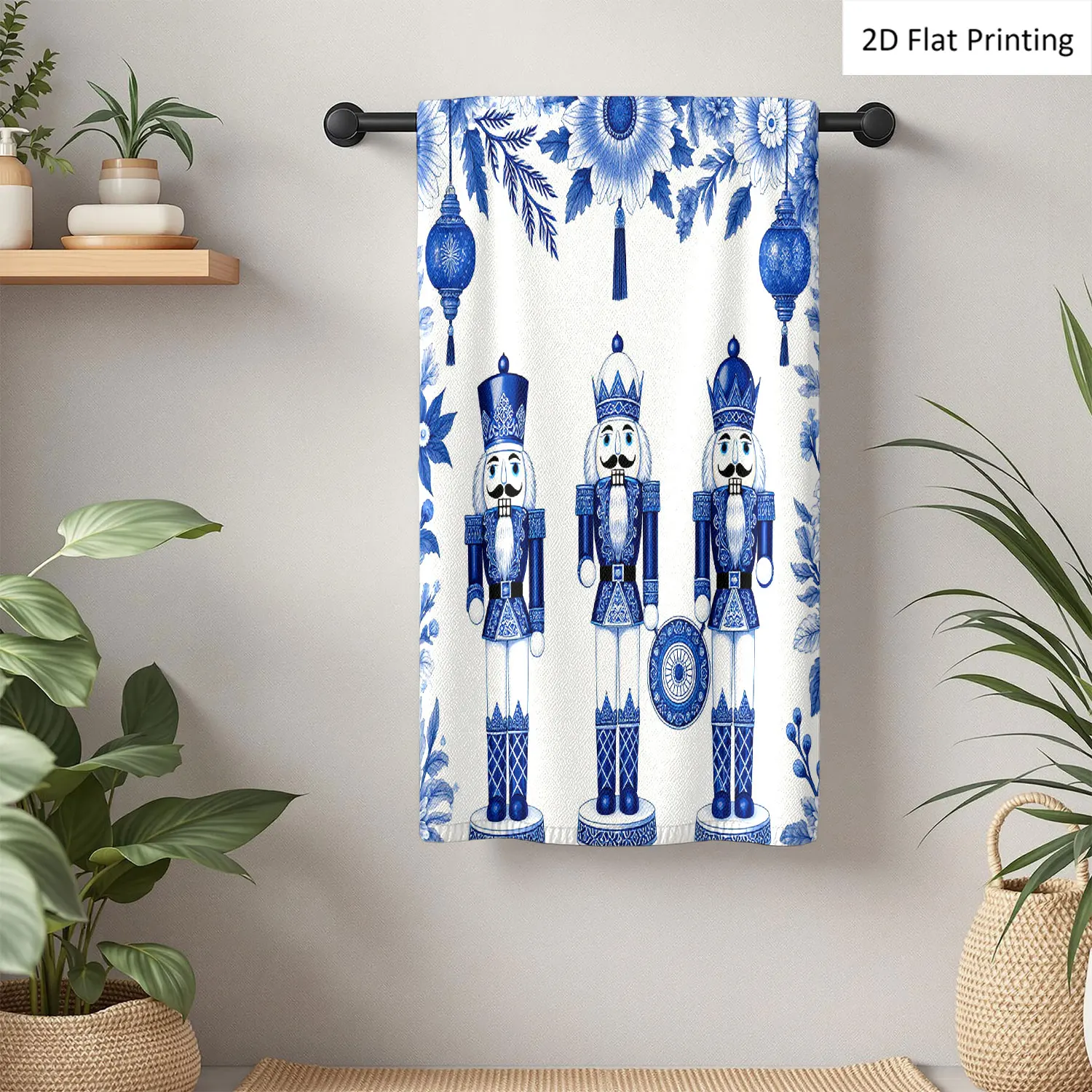 

1Pc Nutcrackers Flowers Lanterns In Blue Style Bathroom Hand Towel Bath Towel, Multiple Size Microfiber Polyester Towel, Unique Home Decorative Kitchen Towels, Festival Bathroom Accessories Decor, Quick Dry and Absorbent