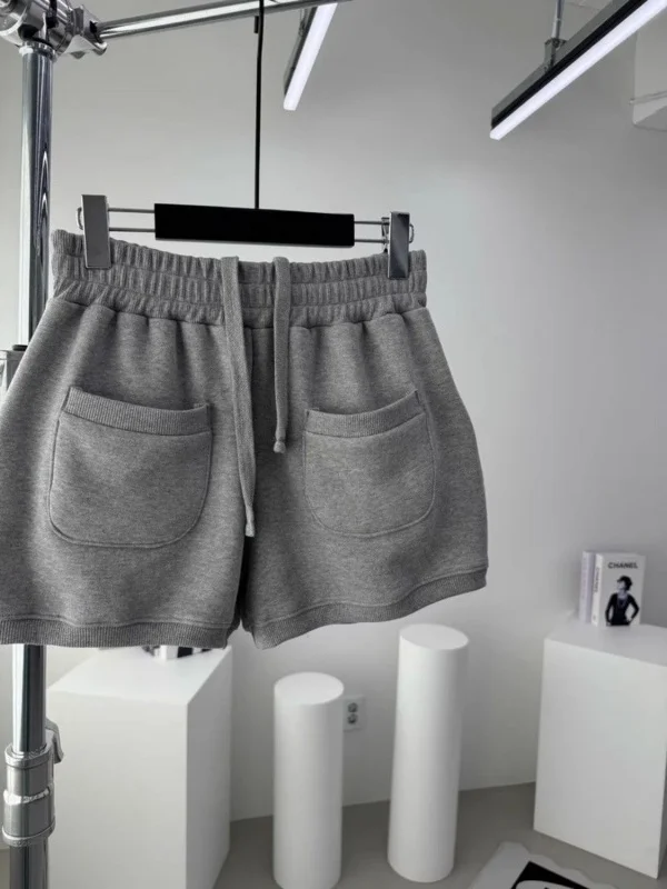 

Gray Drawstring Elastic Waist Pocket Shorts Women's Casual Outerwear Lantern Pants High Waist Wide Leg Spring Summer New Arrival