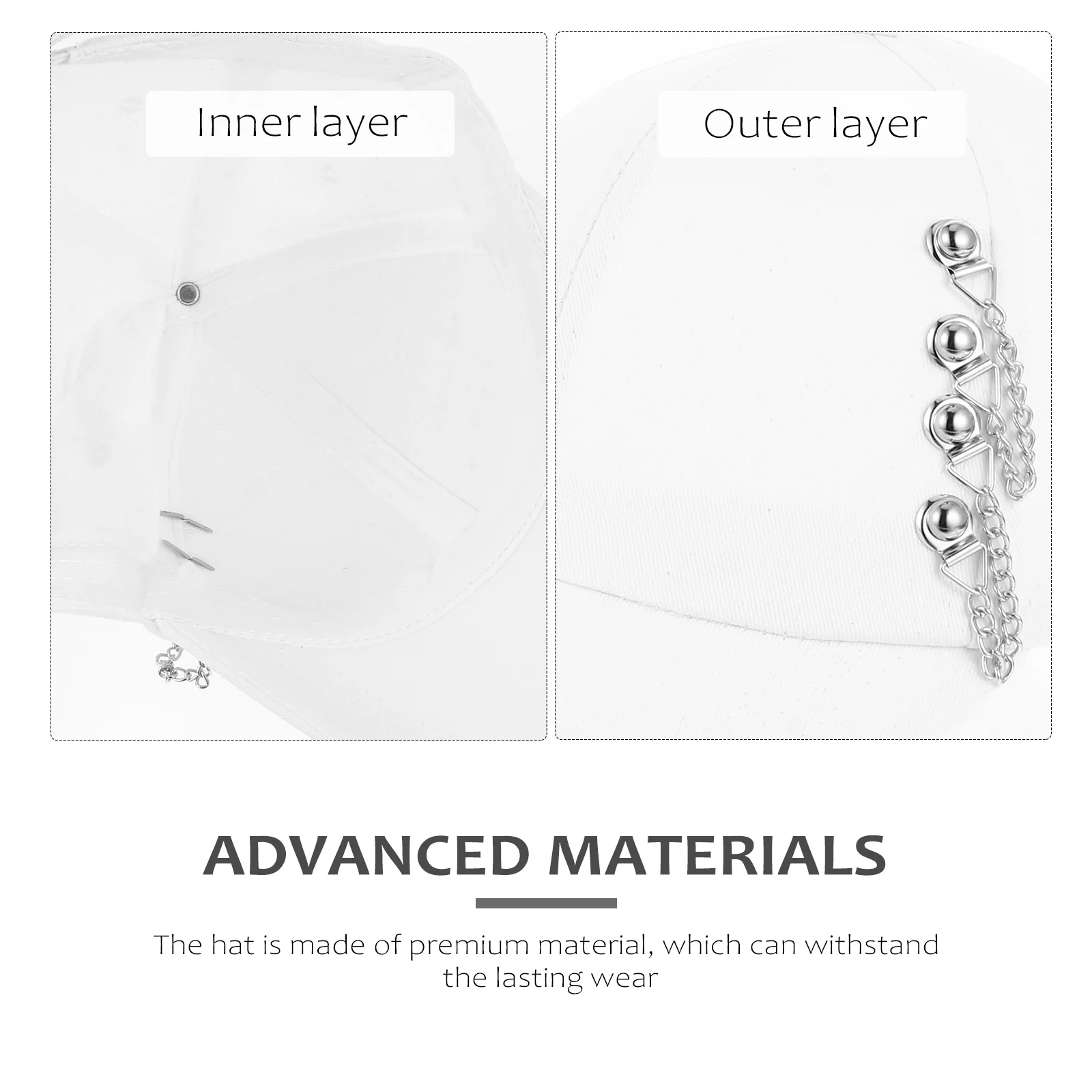 

White 55-59cm Chain Design Summer Baseball Cap Premium Material Comfortable Breathable Great for Camping Hiking