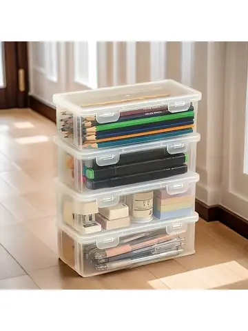 1/4pcs Large Clear Plastic Storage Boxes with Hinged Lids Ideal for Jewellery Ornaments Home Supplies and Office Organization