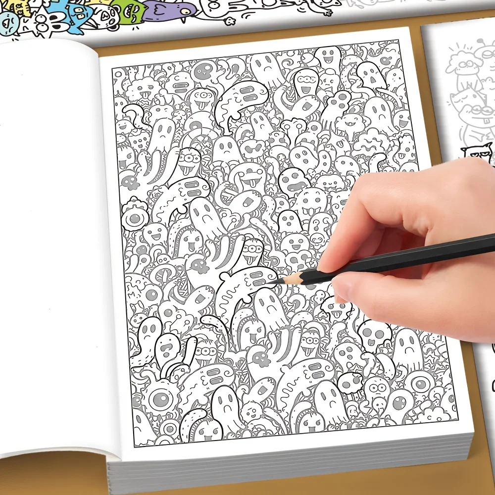 Trace & Color Doodles Book for Teens & Adults, 28 Pages Relaxing Trace-and-Color Activity Book for Stress Relief