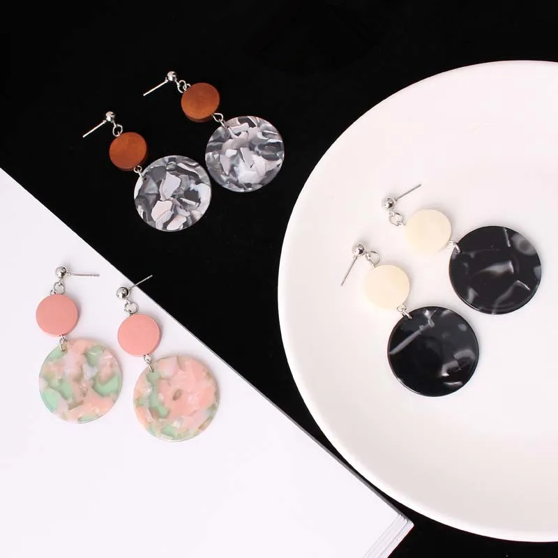 Unique Design Geometric Round Acetic Acid Wood Grain Earrings For Women Fashion Ear Jewelry Accessories Wholesale Fashion Gift