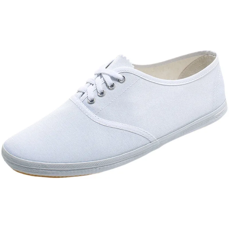 Weiße Damen flache Schuhe Soft-Bottom Sneakers Canvas weiche Schuhe rutsch feste Kampfkunst Schuh Schnürung Freizeit feminine Schuhe