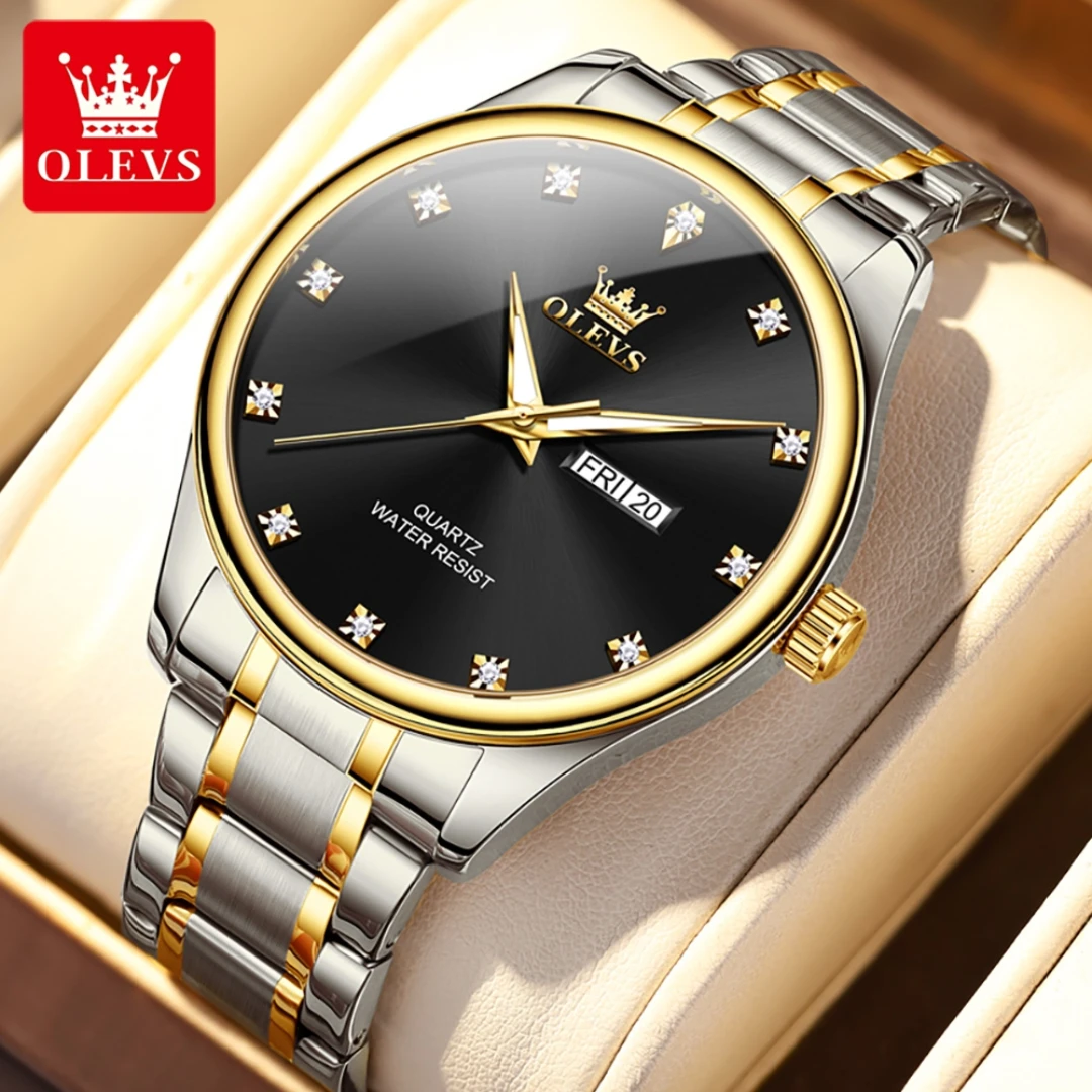 

OLEVS 3612 Quartz Fashion Watch Gift Round-dial Stainless Steel Watchband Wristwatch Week Display Calendar Luminous