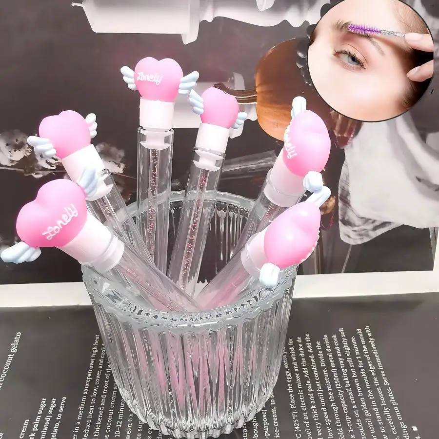 Atacado forma de coração asa de anjo escova de cílios tubo de cristal rímel varinha tubos maquiagem pente sobrancelha escova portátil rímel escova