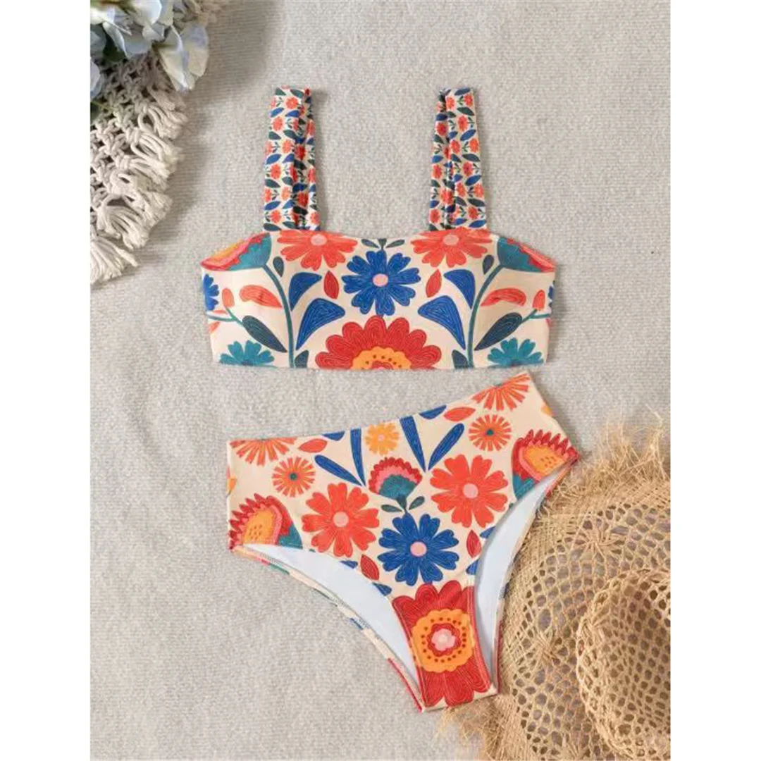 XS - XXL, Damen-Badeanzug mit Blumenmuster, hoch geschnittener Bikini, zweiteiliges Bikini-Set, Badebekleidung, Badeanzug, Modell V8350. – Detail 5