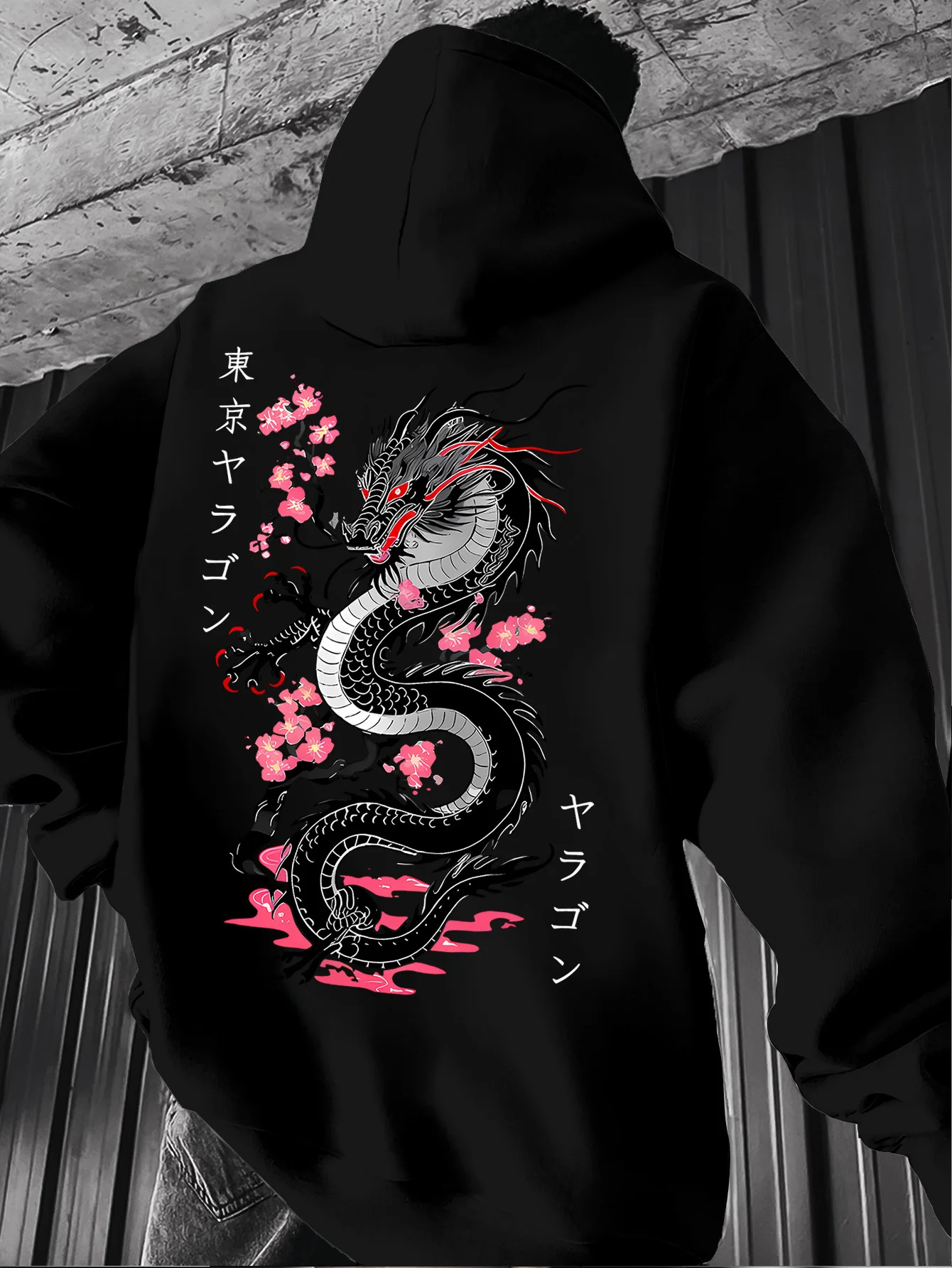 Men's new fashion hooded sweatshirt featuring a dragon-motif print, crafted from knit fabric with a kangaroo pocket.