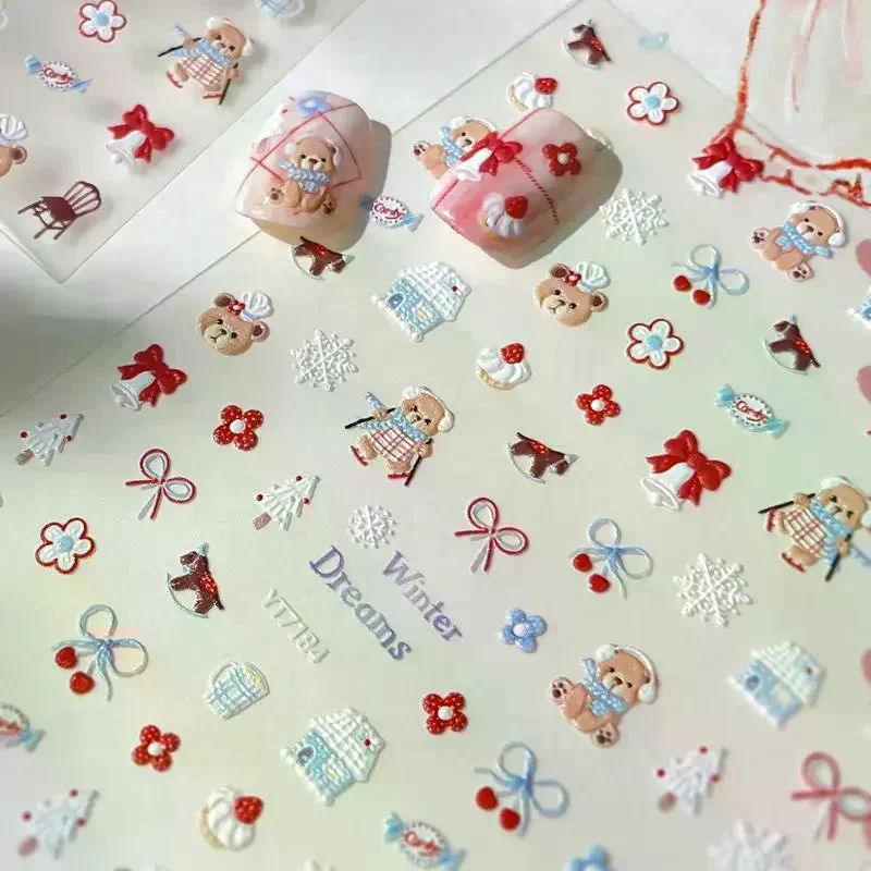 عيد الميلاد ندفة الثلج مسمار الفن ملصقات الكرتون الشتاء الدب الشارات DIY بها بنفسك السنة الجديدة اكسسوارات مسمار الفن الديكور مانيكير لوازم #4