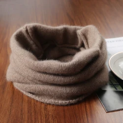 100%Wool Soft Warm Ring Scarf Women Winter Luxury Cashmere Neckerchief Headband Multi-functional Face Towel Hairband Fake Collar