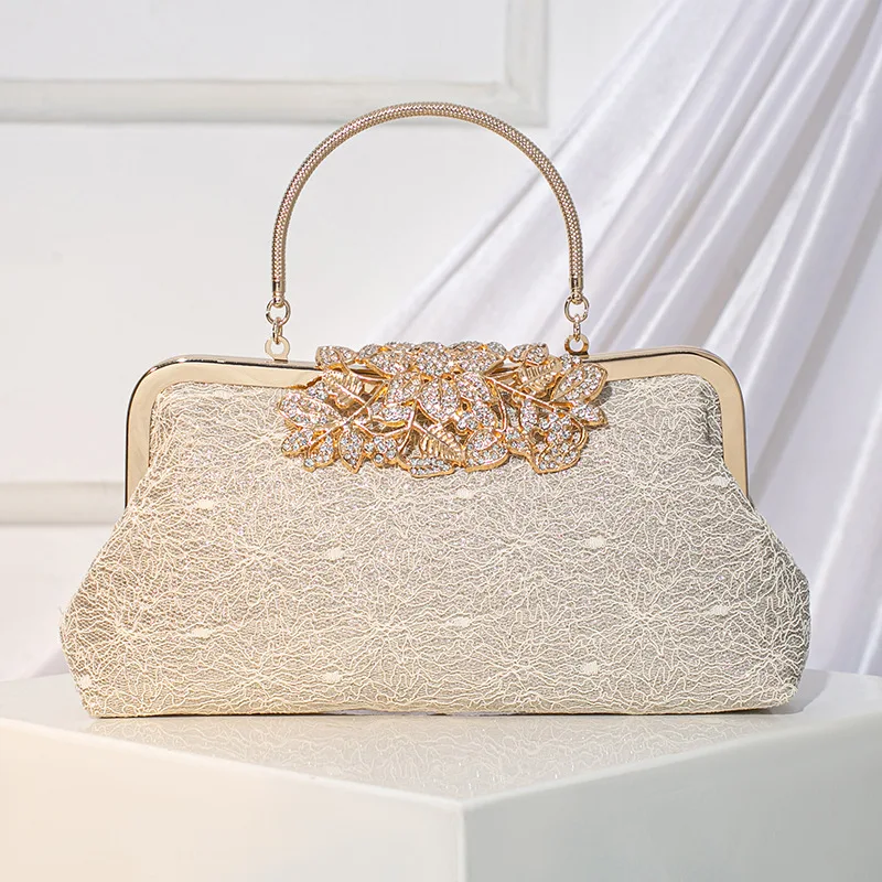 

Fashion Diamond Evening Bags Luxury Lace Clutch Metallic Chain Shoulder Crossbody Bags Party Wedding Dinner Bag
