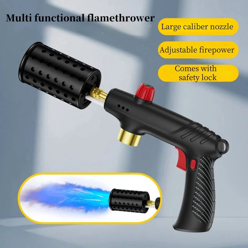 New Metal Outdoor Multifunctional Card Lighter Camping Barbecue Bandheld Flamethrower Large Caliber Flamethrower Household Tool