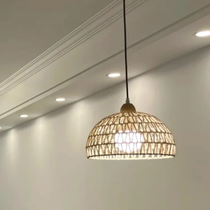 

Натуральный плетеный абажур ручной работы, подвесной светильник E27 ваби-саби для ресторана, чайного домика, гостиной, ретро, винтажные подвесные светильники