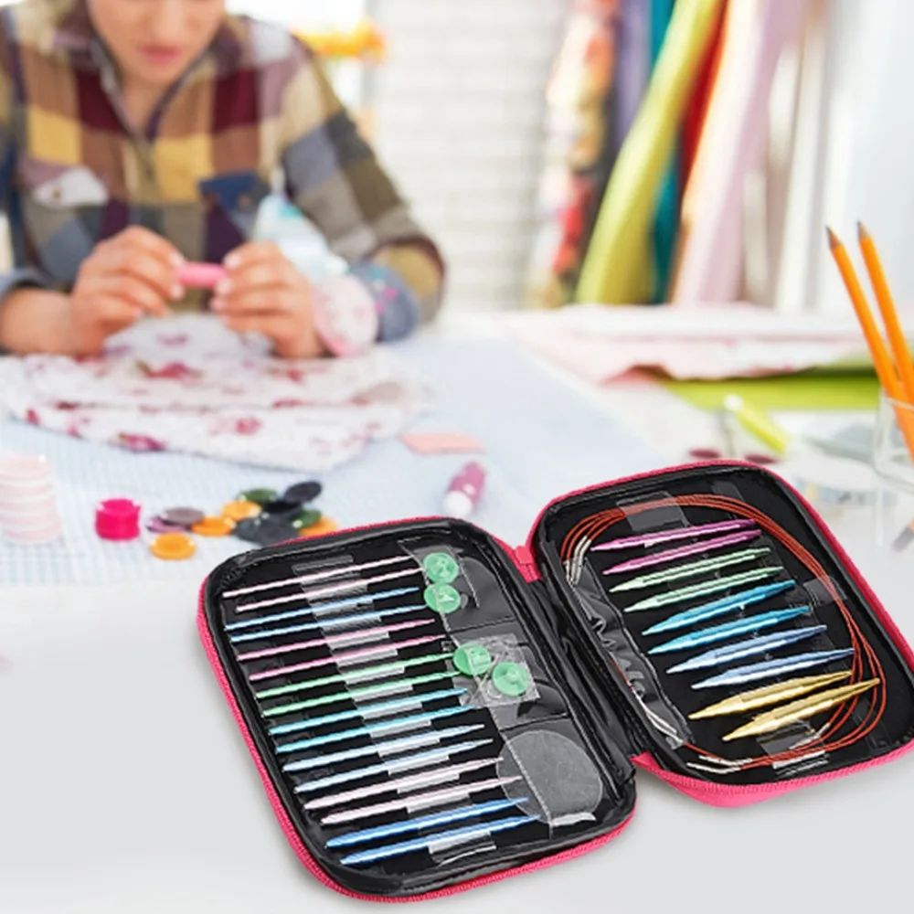

26Pcs 26 Pieces Set Crochet Hook Set Detachable Design Aluminum Oxide Circular Knitting Needles Replaceable Cord Circular Shape