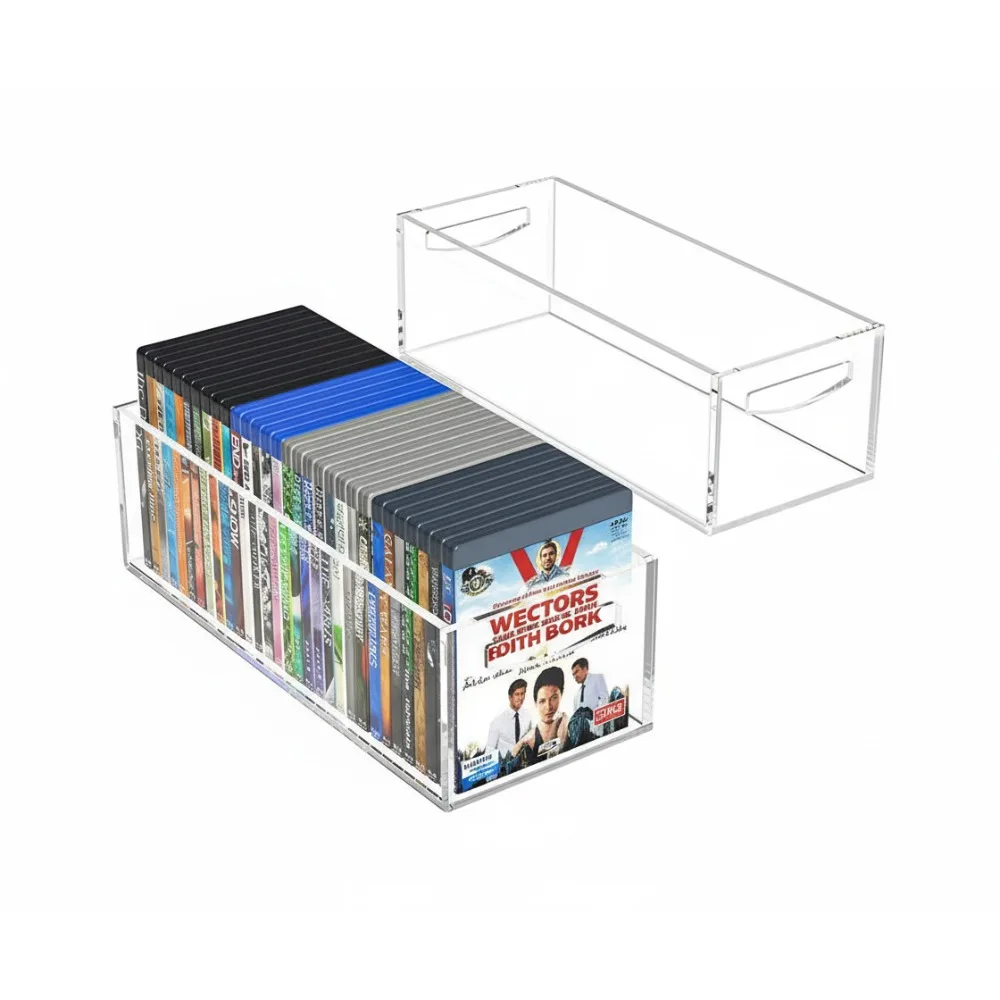 

2-Pack Acrylic DVD/CD Storage Box with Handles - Organize Blu-Rays, Games & Books for Home Countertop/Kitchen/Bathroom