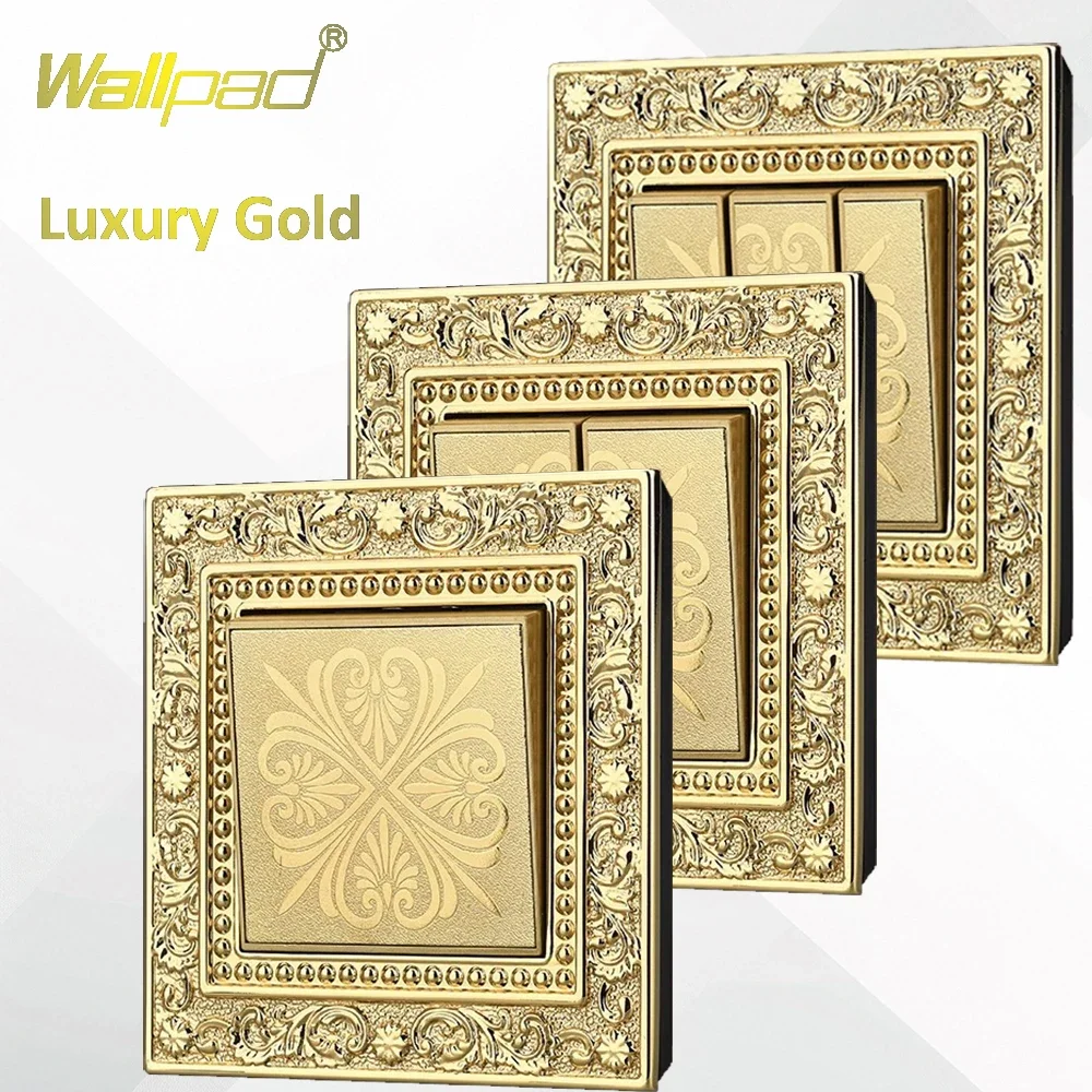 

WALLPAD Carved Brass Copper Plate Wall Light Switch 1 2 3 Gang 2 Way Antique Luxurious Gold Color For Villa Hotel