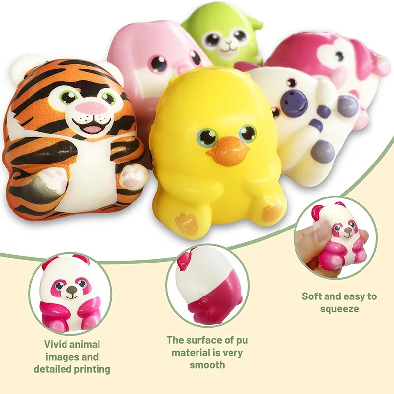 6/12/24/48 Stück Squishy Tier-Quetschfiguren aus PU mit langsamem Rückprall, Cartoon-Überraschungsei-Puppen, lustiges Stressabbau-Spielzeug, Partygeschenke – Detail 4