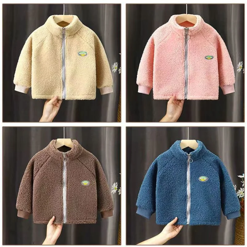 2023 New Kids Clothes Girls Crew Neck Long Sleeve Autumn Winter Thick Kawaii Solid Color Smart Zipper Playful Furry Clothes