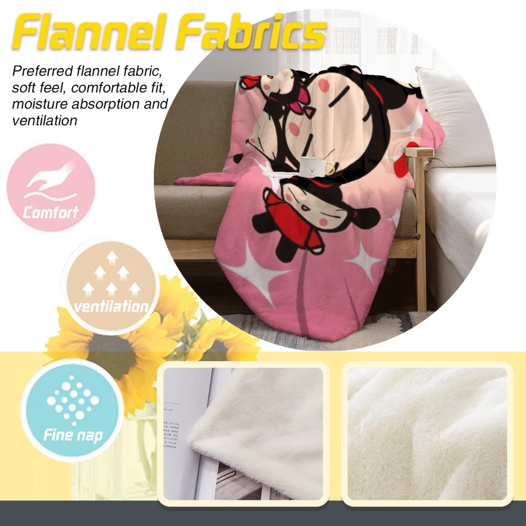 Cute Cartoon Pucca Garu Comfortable Flanne Blanket Soft comforter sets throw for Couch Warm Flannel Blankets Bedroom Décor