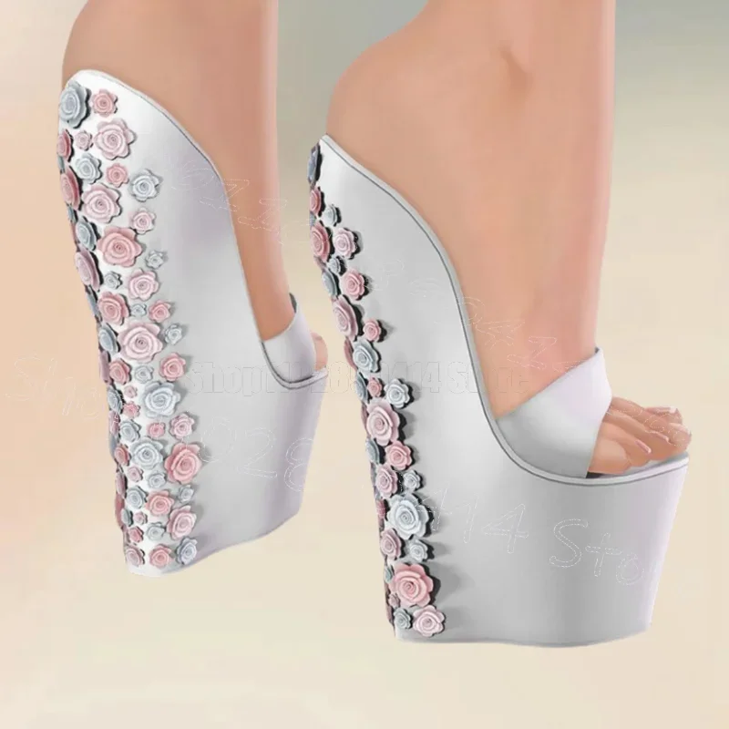 

Colorful Appliques Wedges Heel Silver Platform Slippers Slip On Women Shoes Open Toe Novel Party Dating 2025 Zapatos Para Mujere