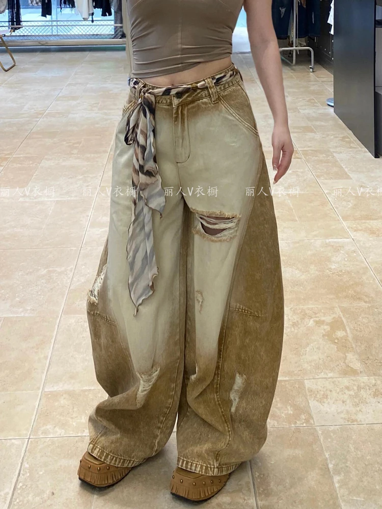 

Women Brown Baggy Jeans 90s Vintage Harajuku Boyfriend Jean Pants Japanese 2000s Style Oversize Y2k Grunge Denim Trousers