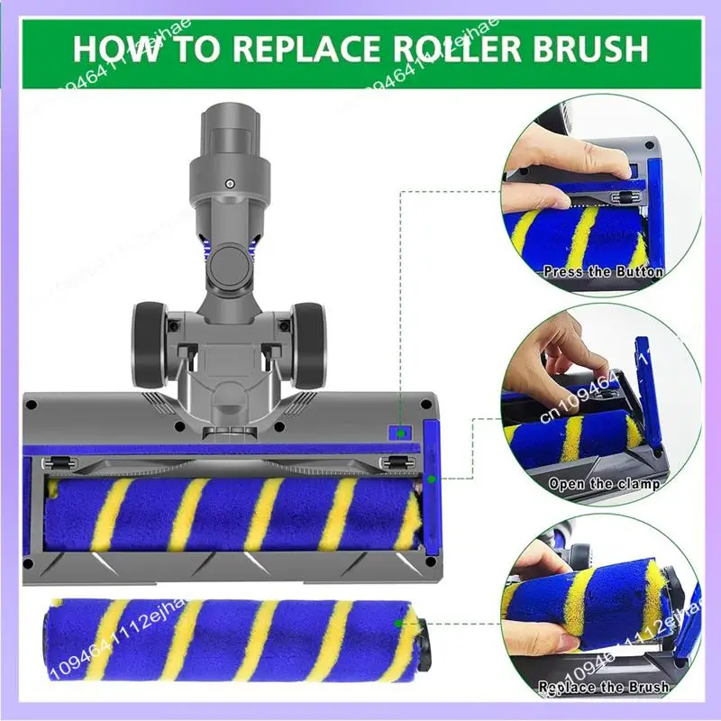 

N83R Electric Motor Brush Turbo For Dyson V6 DC62 DC58 Brush Roll With Soft Bristle For Parquet Tiles With LED Light Easy To Use