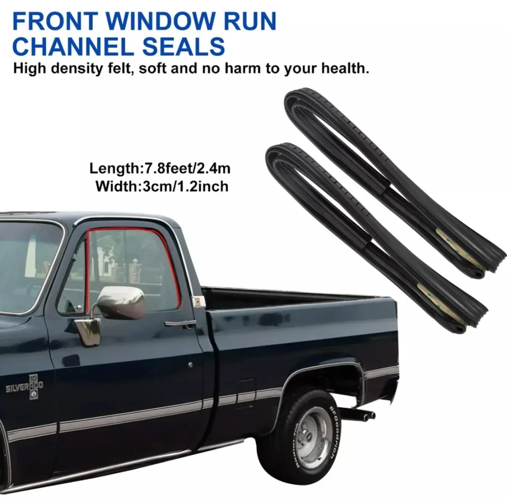 15569072 Front Door Window Run Sweep Felts Weatherstrip Seals Kit Set For 1989-1991 Chevy Suburban V1500 V2500 R1500 R2500 Black