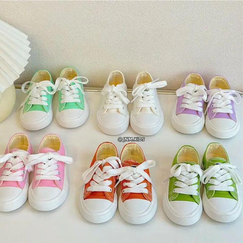 

Size 20-38 New Candy Color Children's Canvas Shoes Spring Autumn Boys Girls Low Top Board Shoes Student Lace Parent Child Shoe