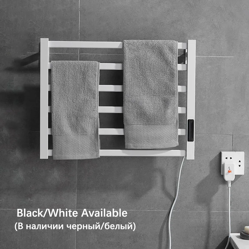 Black/White Smart Electric Towel Rack.Bathroom Heated Towel Rail.Temperature Control Towel Warmer.Timing Bath Towel Dryer.