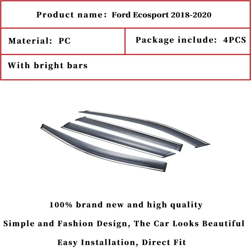 For Ford Ecosport window visor car rain shield deflectors awning trim cover exterior rain cover car accessories 2018-2020