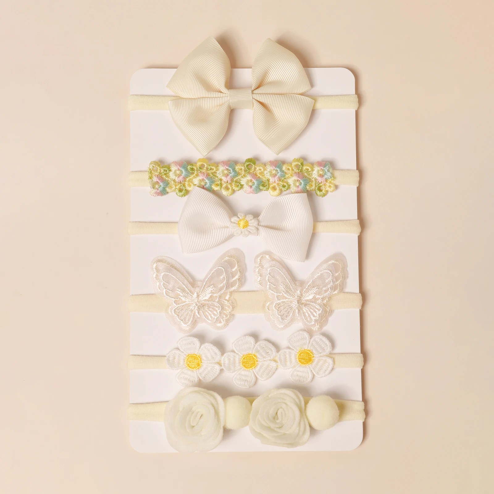 6 stuks beige nylon haarband verschillende stijlen boog hoofdtooi accessoires voor baby meisjes foto decor verse hoofdband dagelijks gebruik