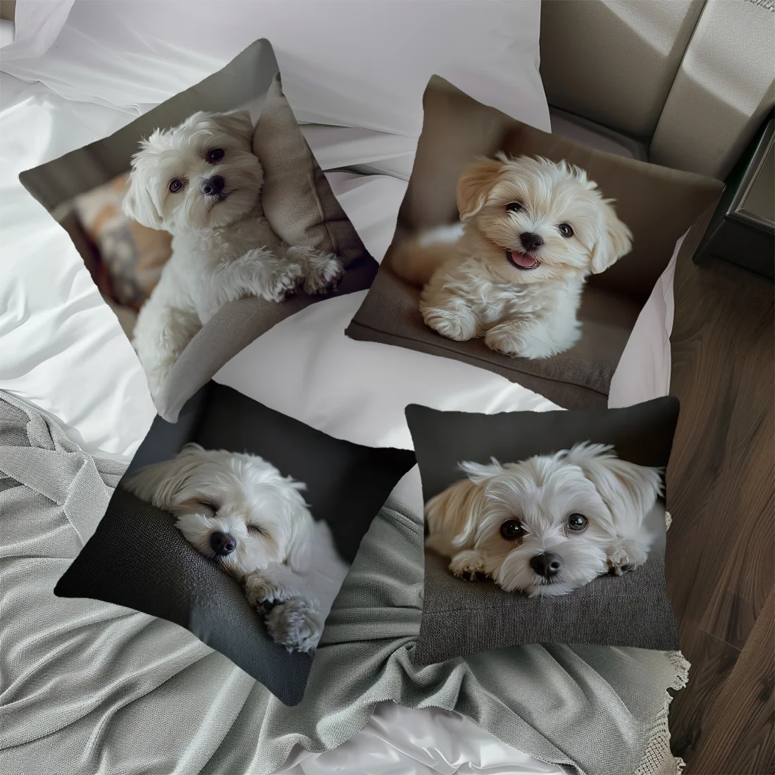 Maltese Dog Photo Print Cushion Covers, Decorative Pillowcases for Home Sofa Bedroom Living Room