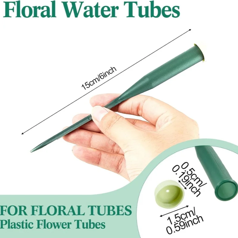 25PCS 6 Inches Floral Water Tubes Plastic Green Floral Tubes with Rubber Caps Fresh Flower Water Tubes for Bouquet Stem Supplies