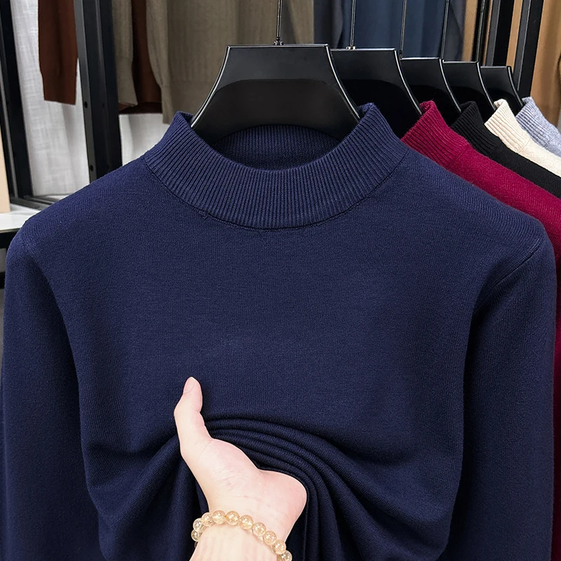 

Осень-зима 2025: однотонный внутренний вязаный свитер в гонконгском стиле, трендовый свитер с полувысоким воротником, мужская теплая базовая рубашка
