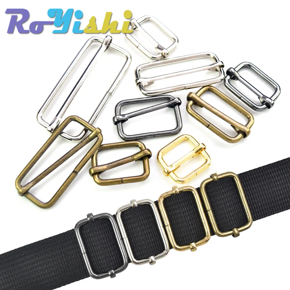 10-100 Pcs/Pack Metal Slides Tri-Glides Wire-Formed Roller Pin Buckles Strap Slider Adjuster Buckles