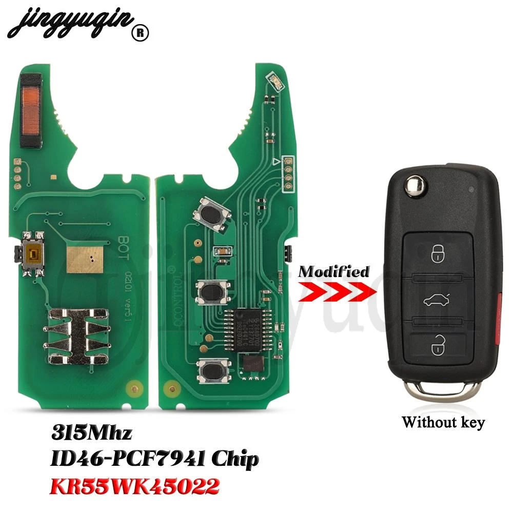 

jingyuqin 315Mhz PCF7946 Car Remote Key Circuit Board For VW HTAG2 OLKSWAGEN Touareg Phaeton 2002-2010 Fob 3+1 Buttons