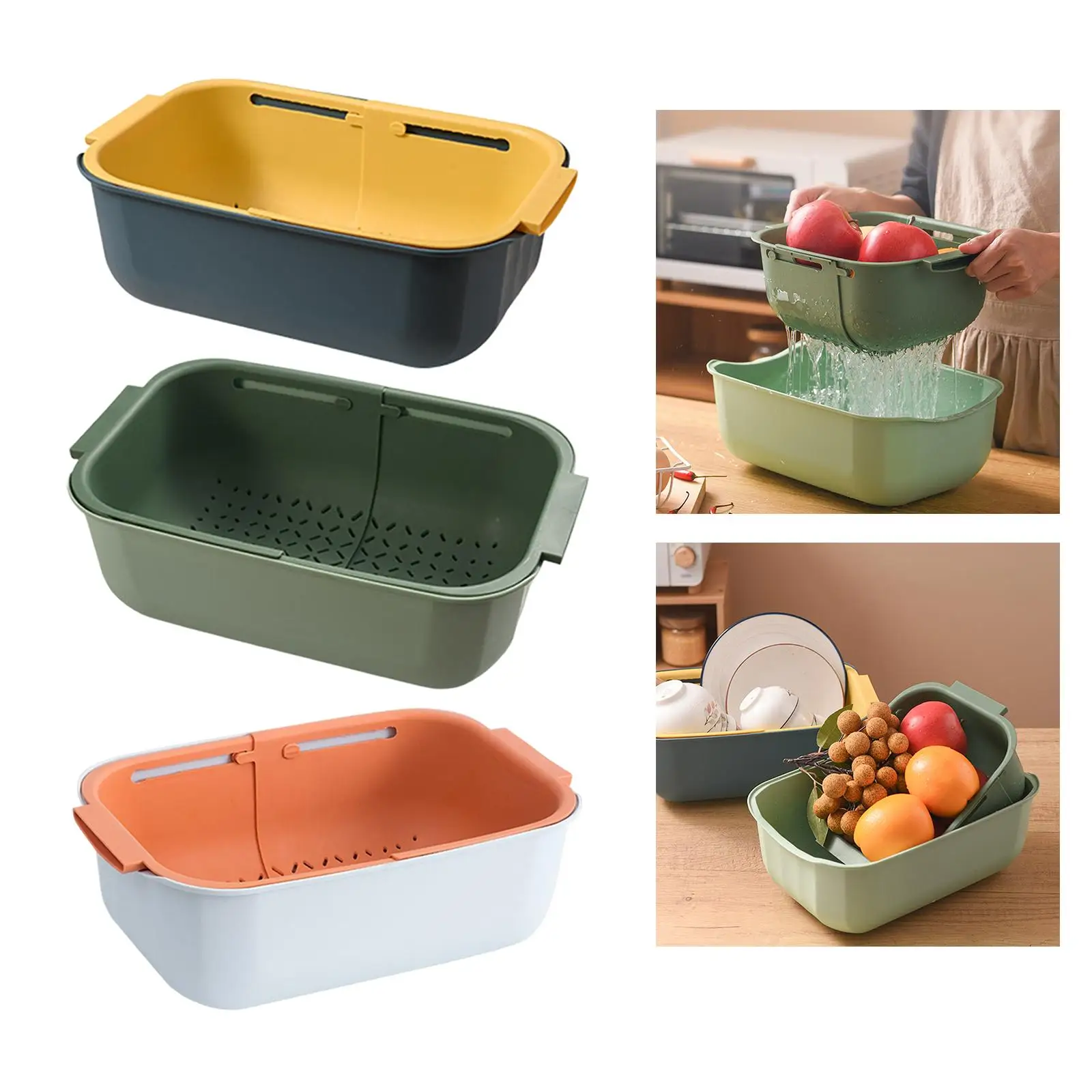 Telescopic Drainage Basket Fruits and Vegetables Wash Kitchen Supplies